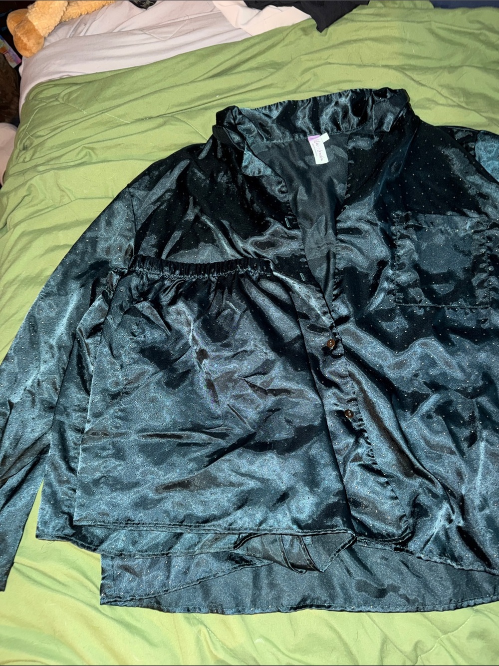 Women’s Black Satin Button-Up Pajama Set